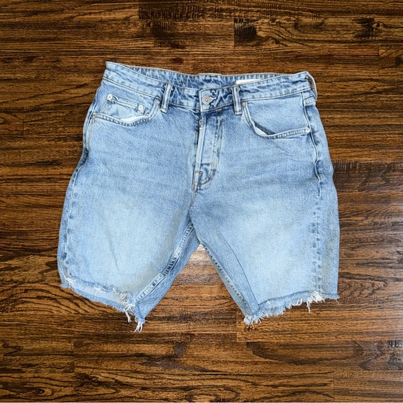 Allsaints London Switch Light indigo Denim Shorts Frayed Hem Size 32 - Picture 1 of 5